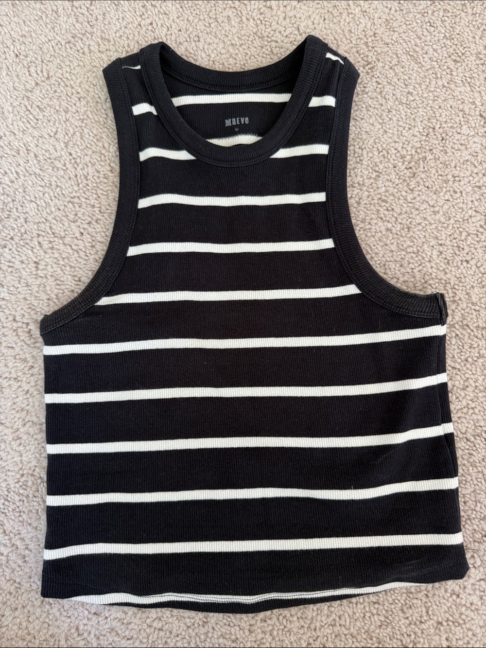 Maeve navy & White Striped Ribbed Crewneck cropped Tank